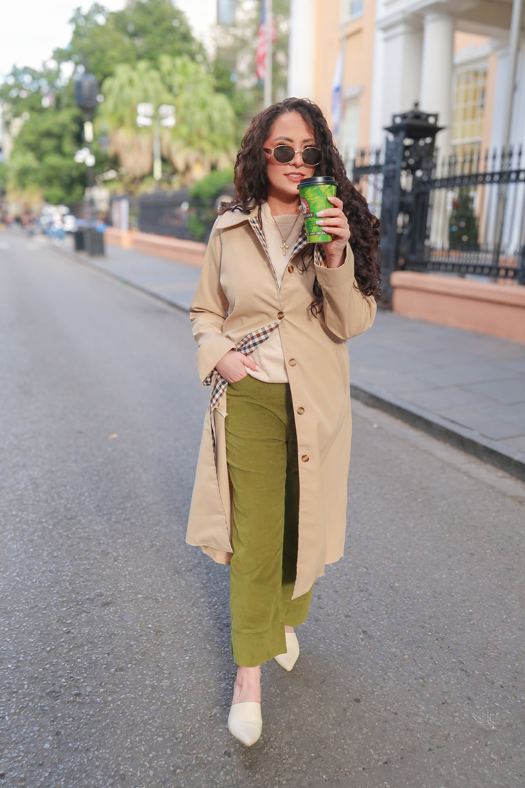 Checkered Lining Button Up Trench Coat