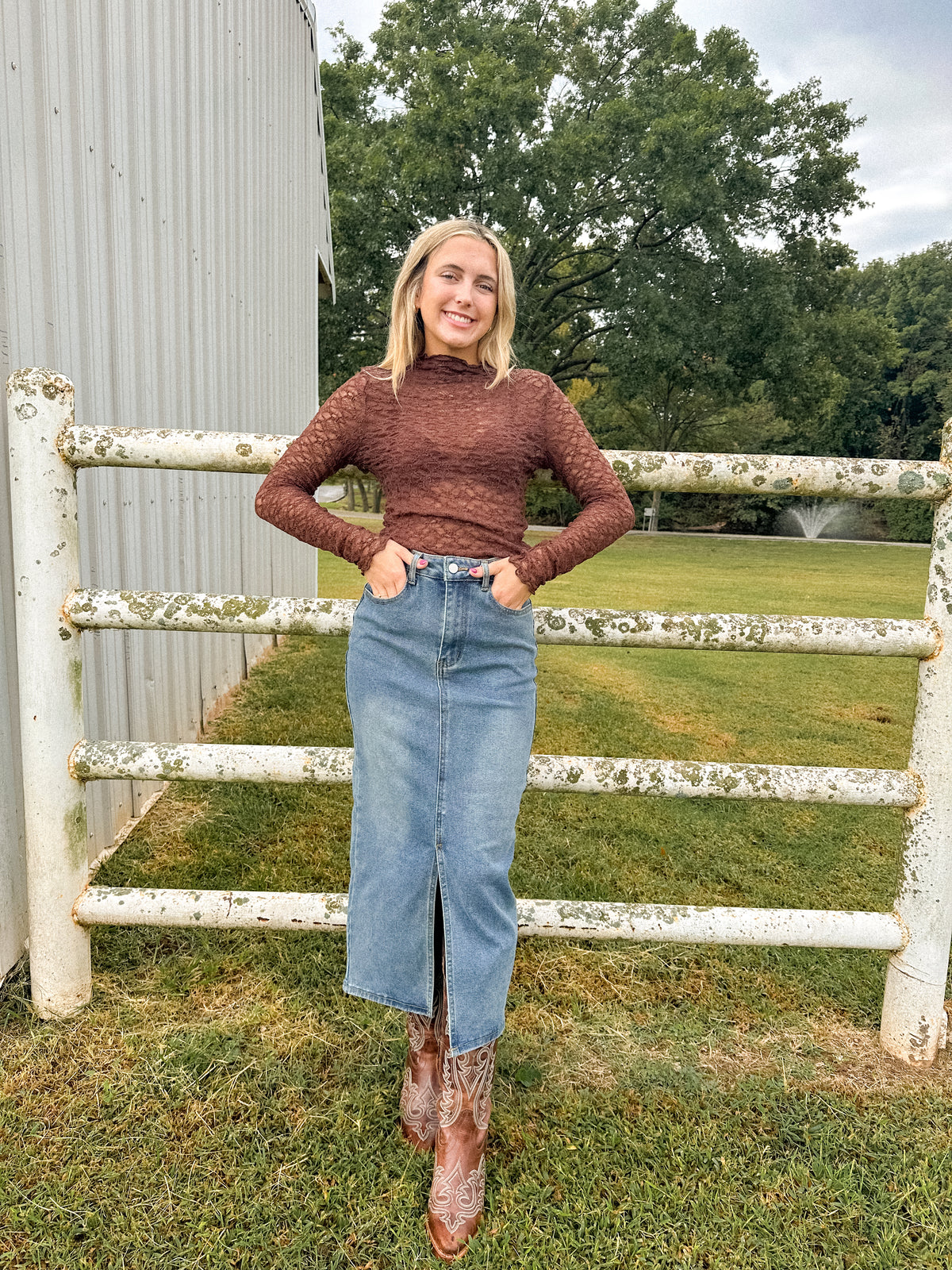 Mock Neck Sheer Lace Top