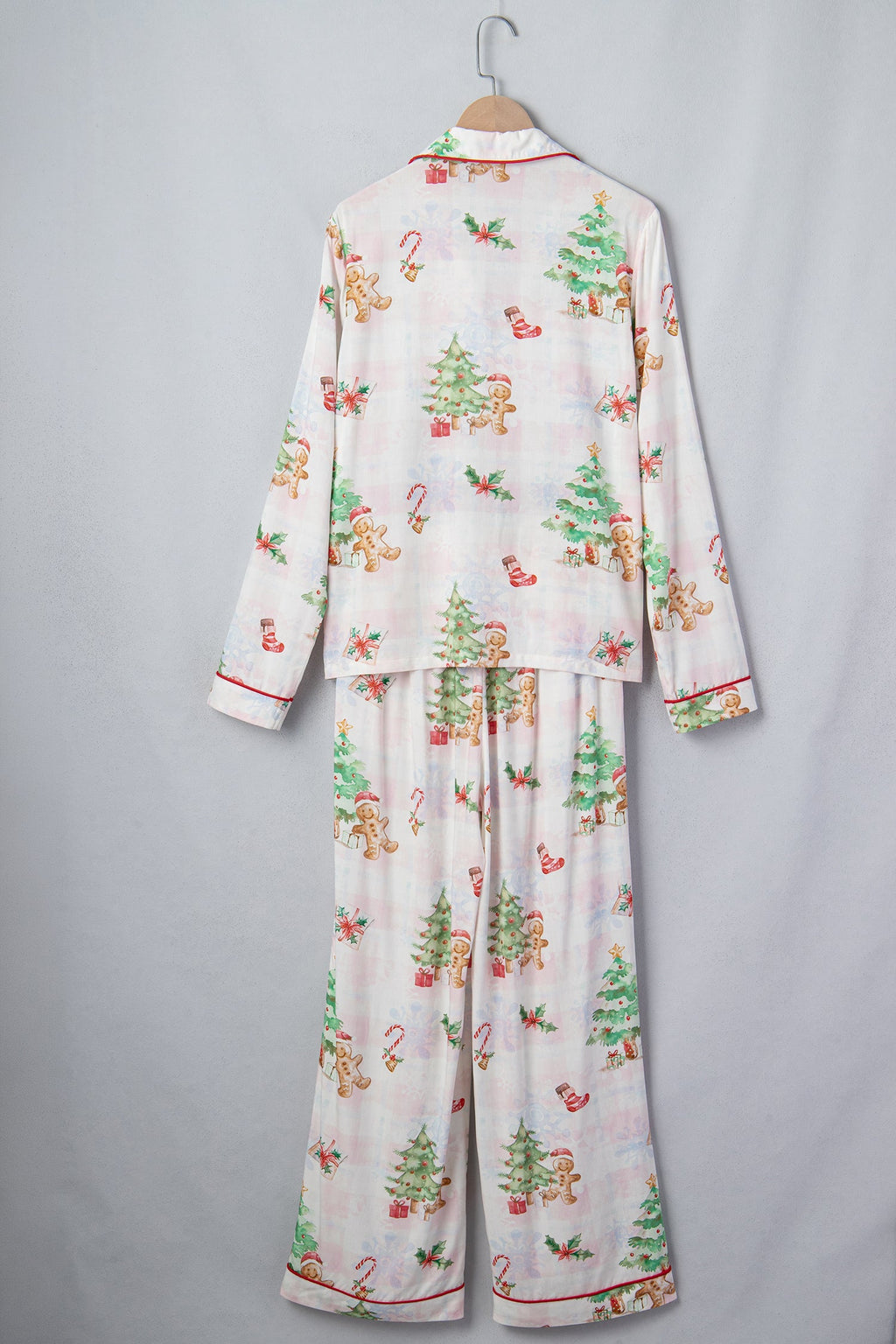 Christmas Plaid Gingerbread Pajama Set in pink, styled view