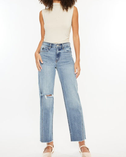 Ultra High Rise Distressed Straight Jeans