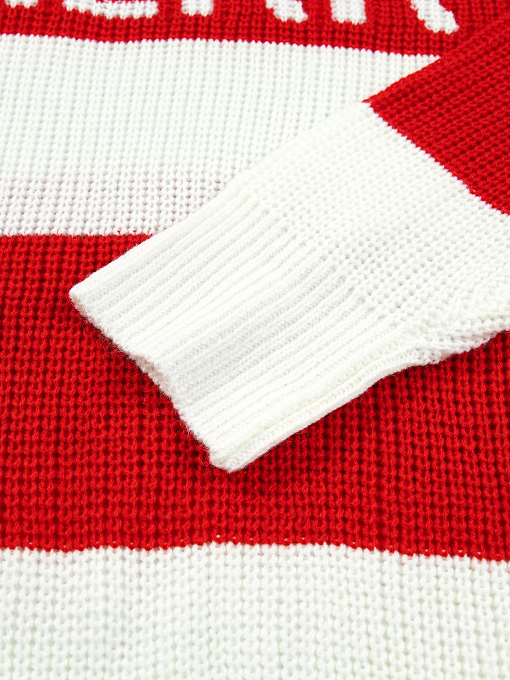 Scarlet striped MERRY Christmas sweater with drop shoulder - view 15