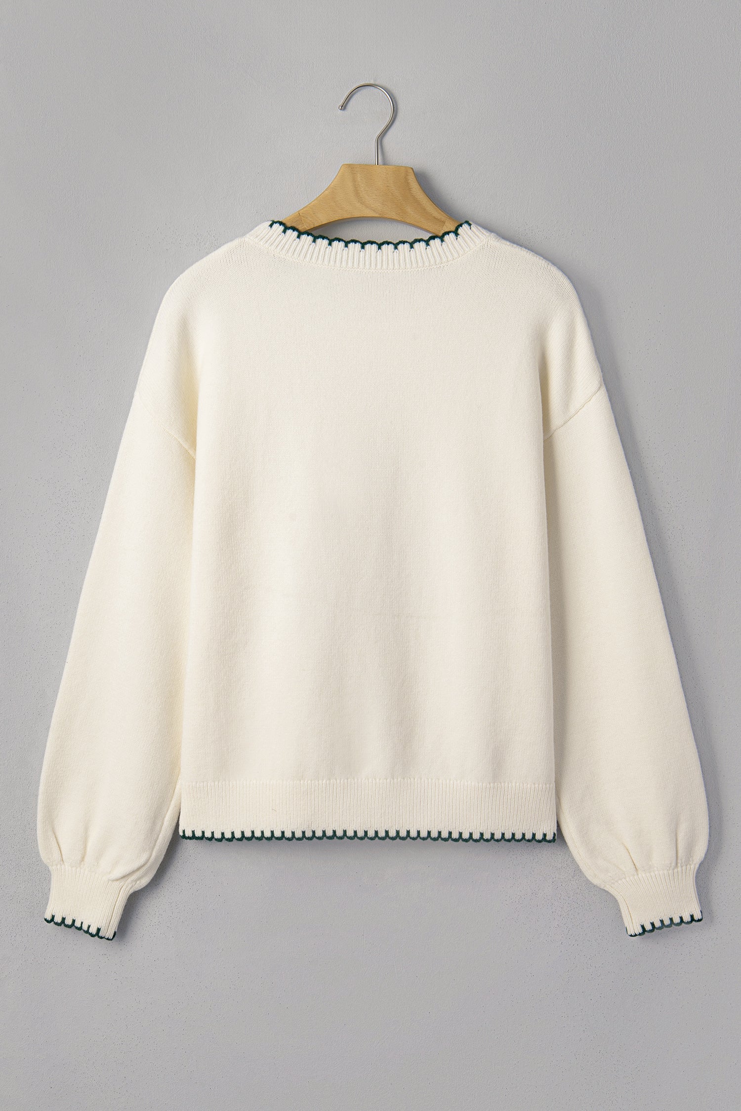 Gingham Christmas Tree Contrast Stitching Sweater, styled view
