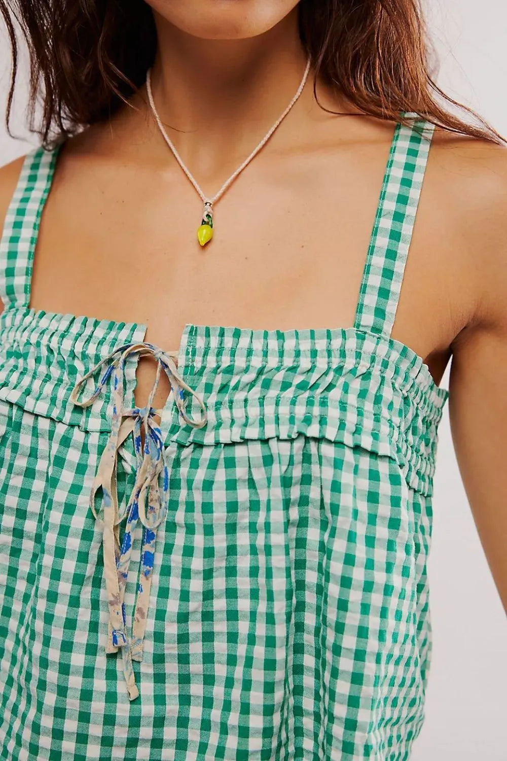 Tied Front Textured Square Neck Cami - square neck tie-front cami, view 11