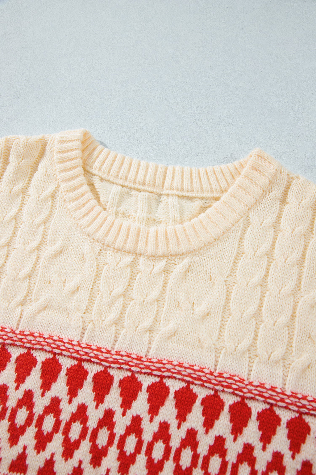 Western Fair Isle Cable Knit Sweater in red, back view