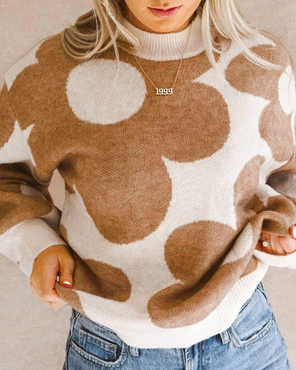 Flower Mock Neck Long Sleeve Sweater