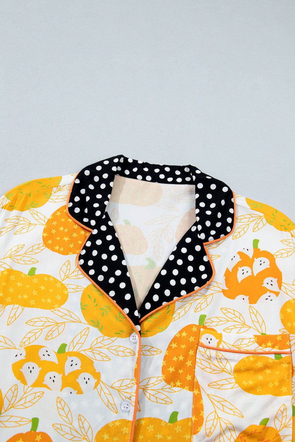 Pumpkin Polka Dot Trim Lounge Set in orange, close-up