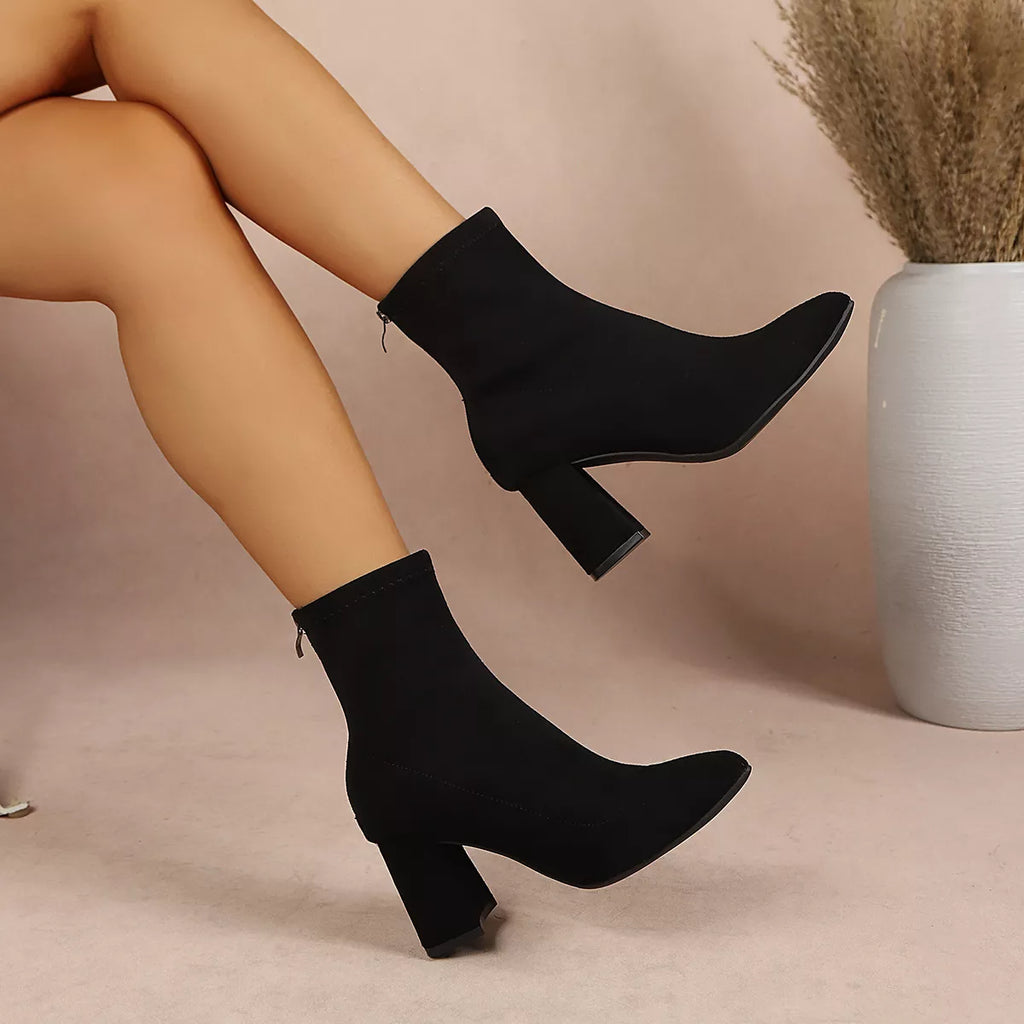 Women's suede block heel ankle boots, view 10