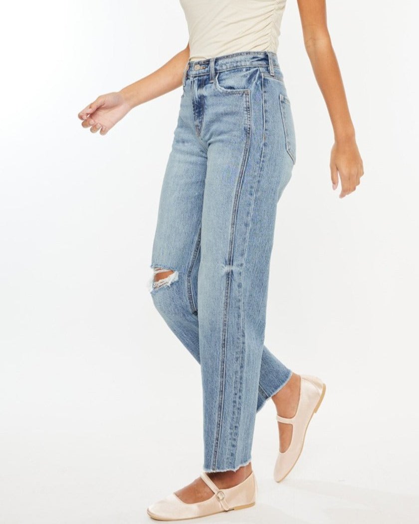 Ultra High Rise Distressed Straight Jeans