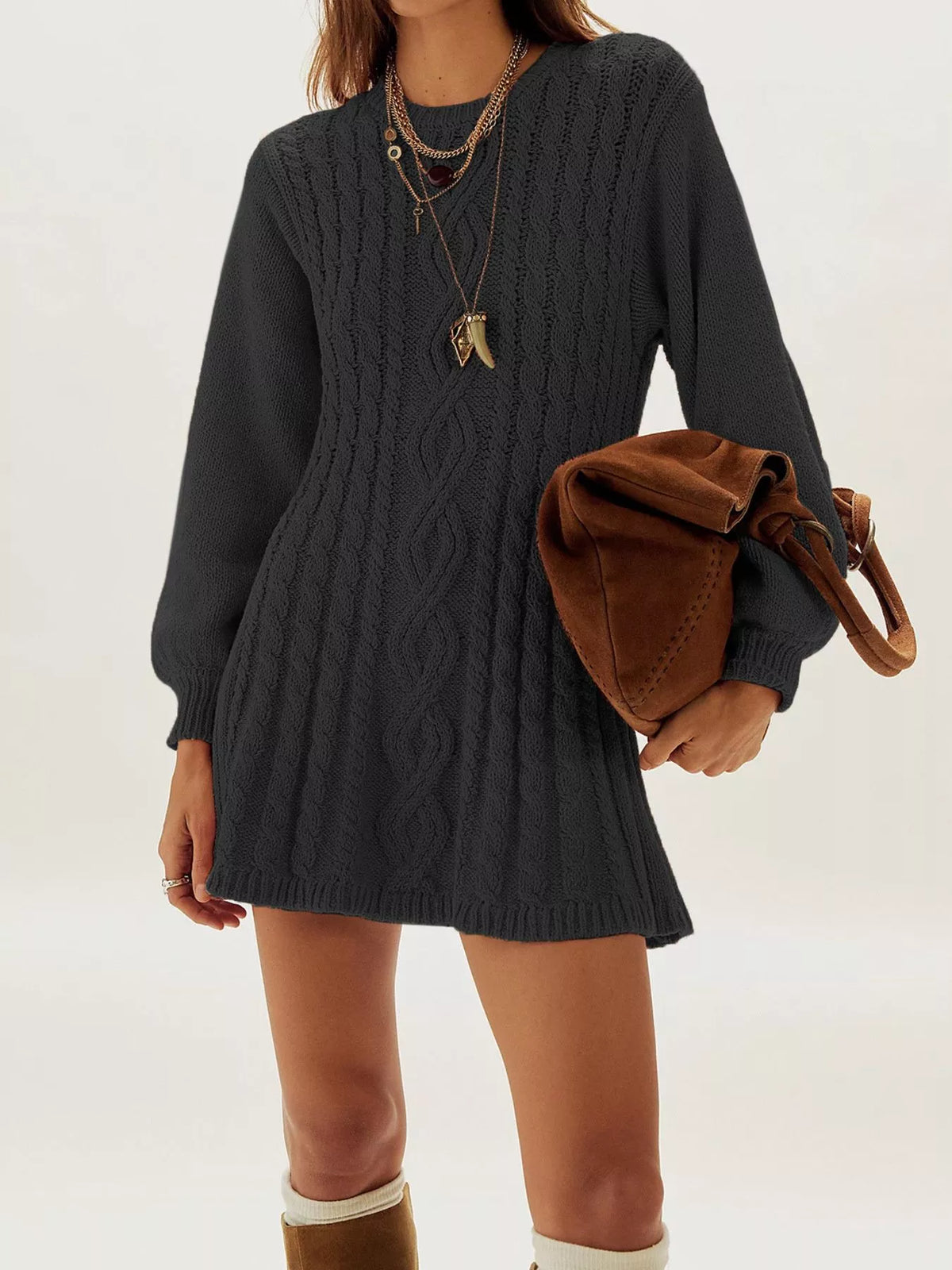 Cable knit mini dress, knit texture detail