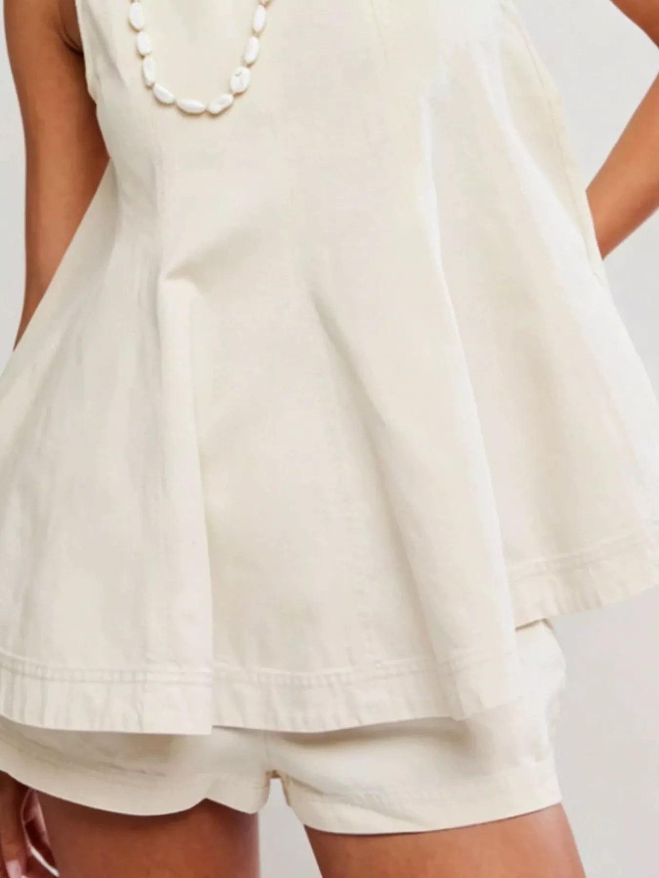 Sleeveless Top and Shorts Denim Set in Milky White, detail view