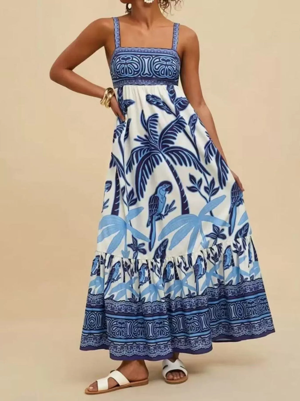 Printed Square Neck Maxi Dress - styled casual outfit view