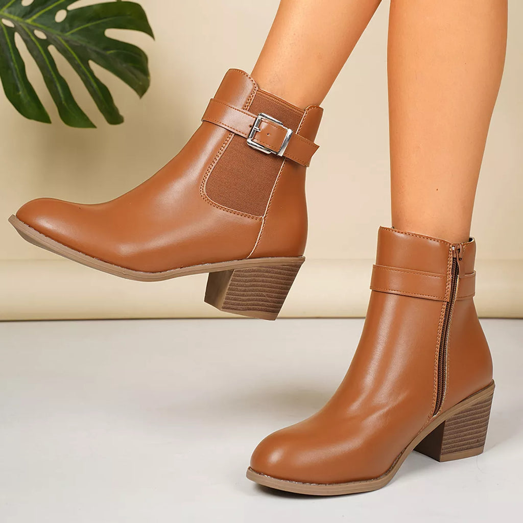 Women's mid block heel boots with point toe, view 9