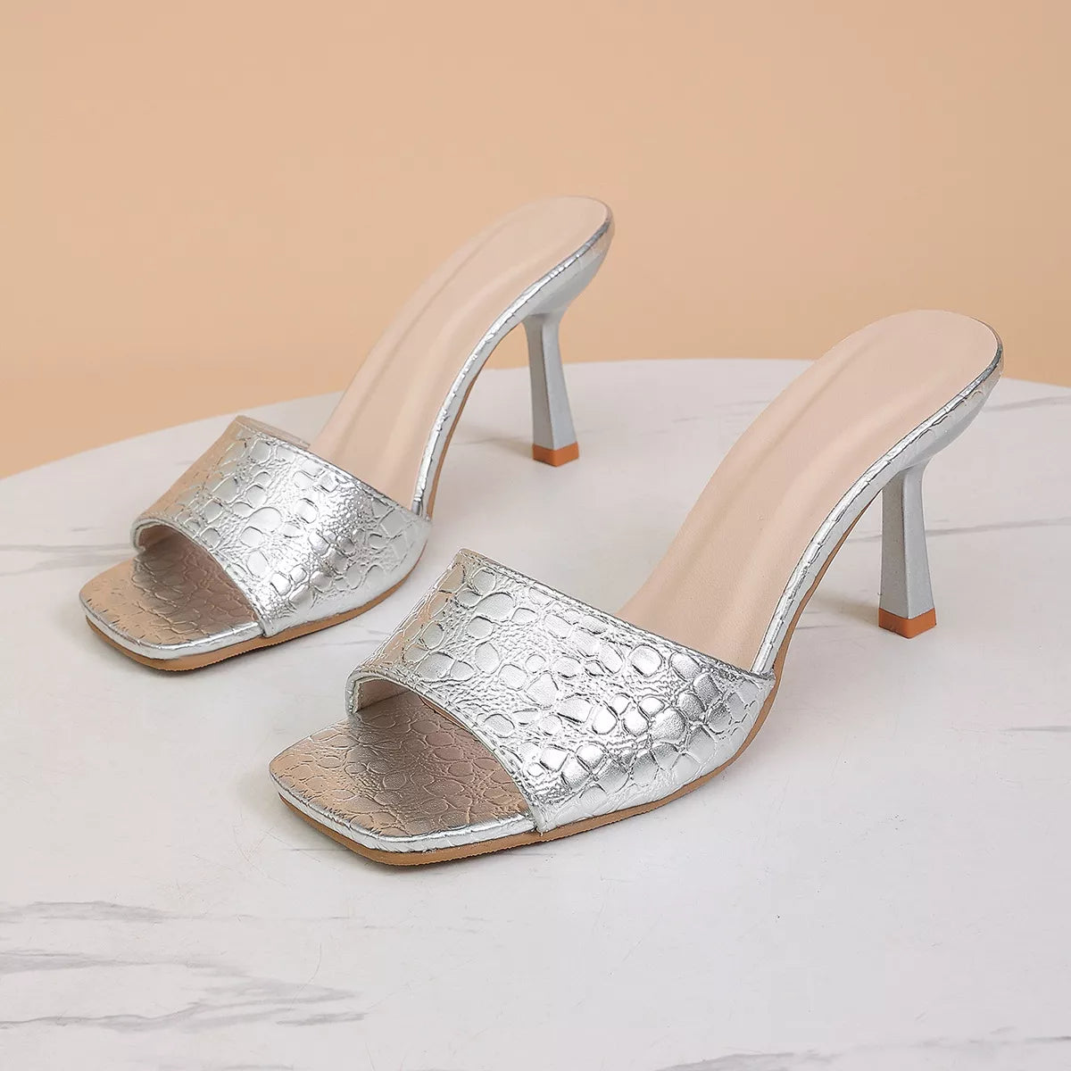 Open Toe Flare Heels Sandals - size chart
