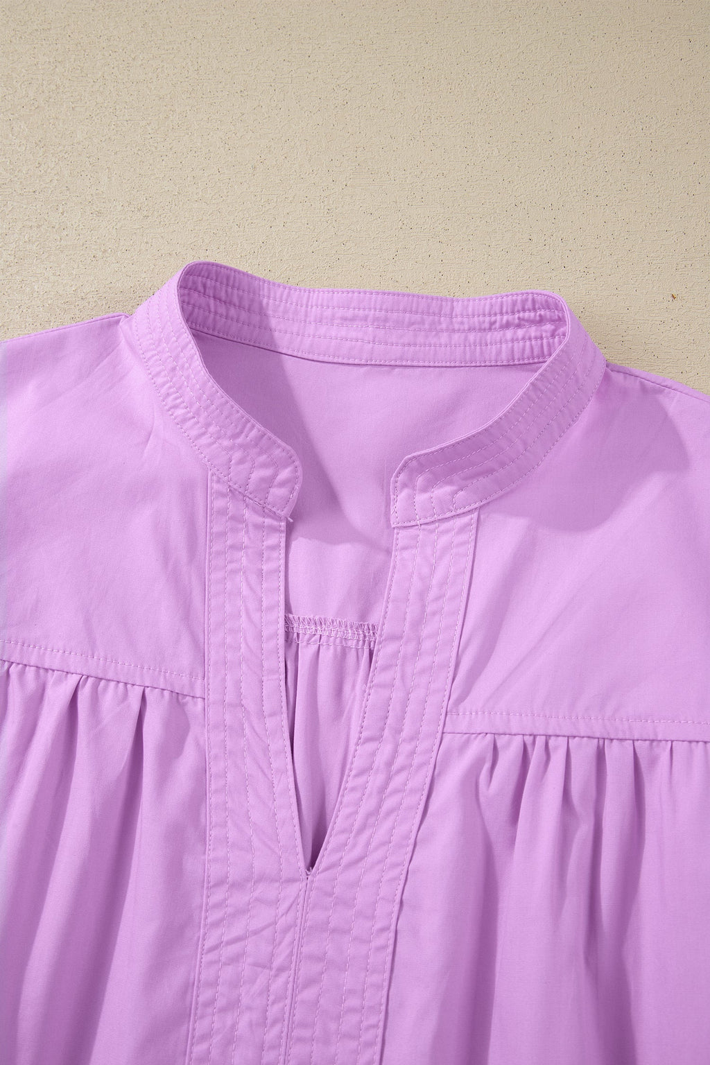 Solid Stitched V-Neck Short Puff Sleeve Blouse - side view
