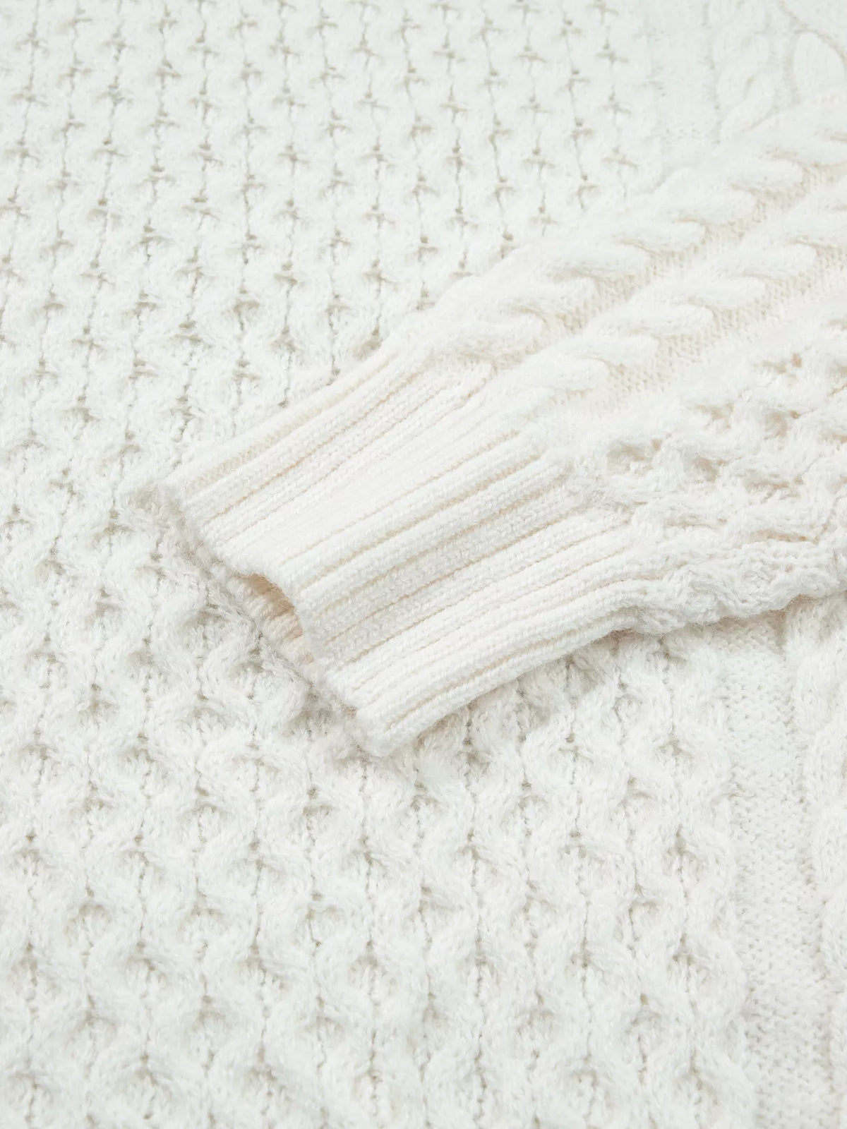 White cable knit crew neck sweater, loose fit - view 13