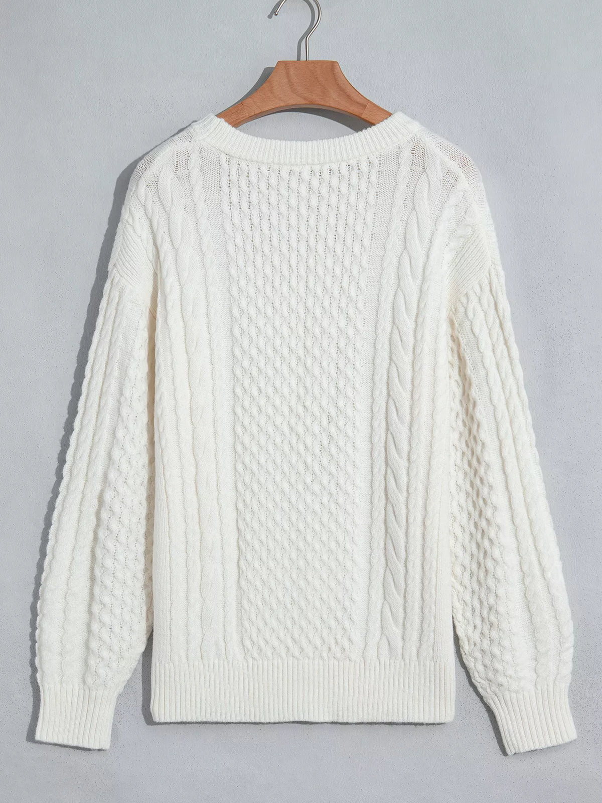 White cable knit crew neck sweater, loose fit - view 9