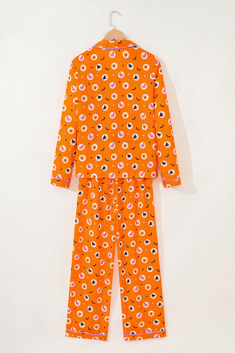 Halloween Long Sleeve Shirt and Pants Pajama Set in Orange, styled view