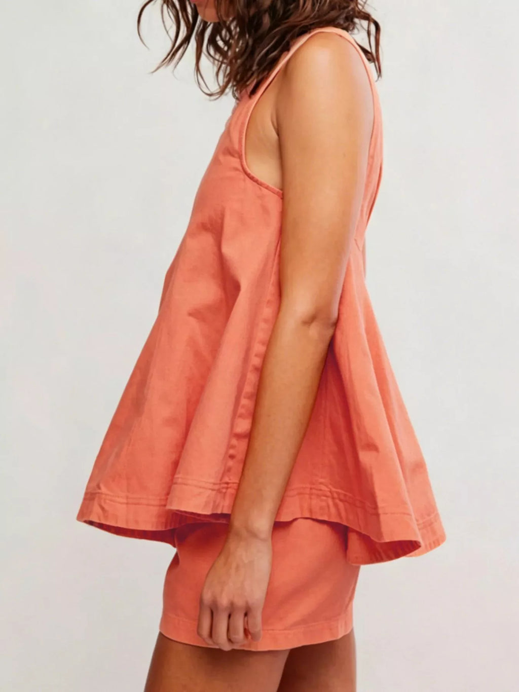 Sleeveless Top and Shorts Denim Set in Orange, detail view