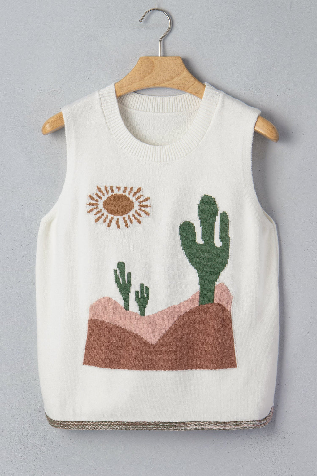 Western Cactus Oasis Sleeveless Sweater Top in Multicolour - back view