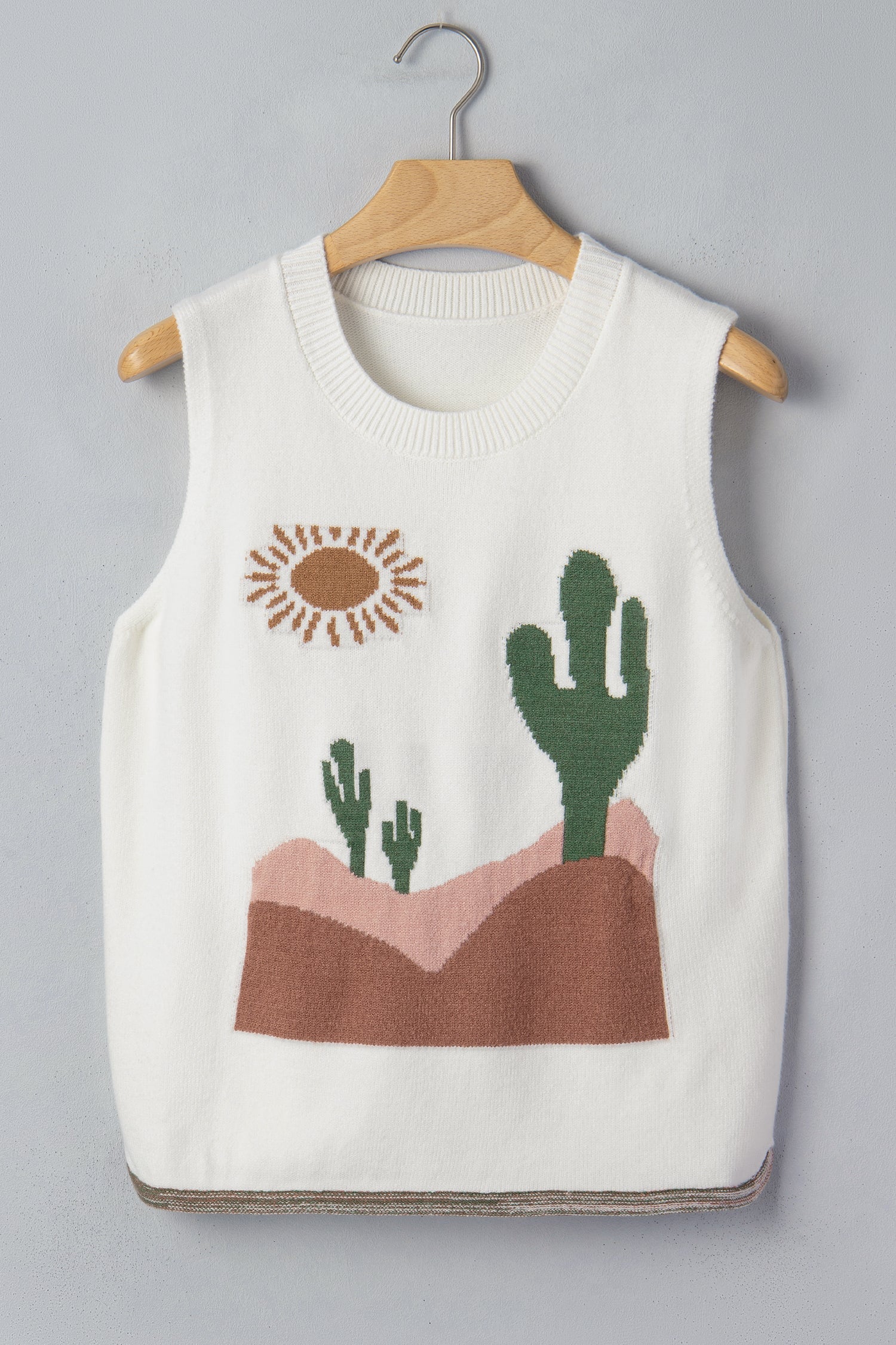 Western Cactus Oasis Sleeveless Sweater Top in Multicolour - back view