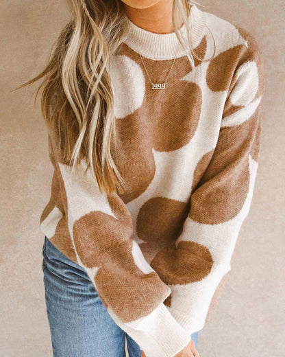 Flower Mock Neck Long Sleeve Sweater