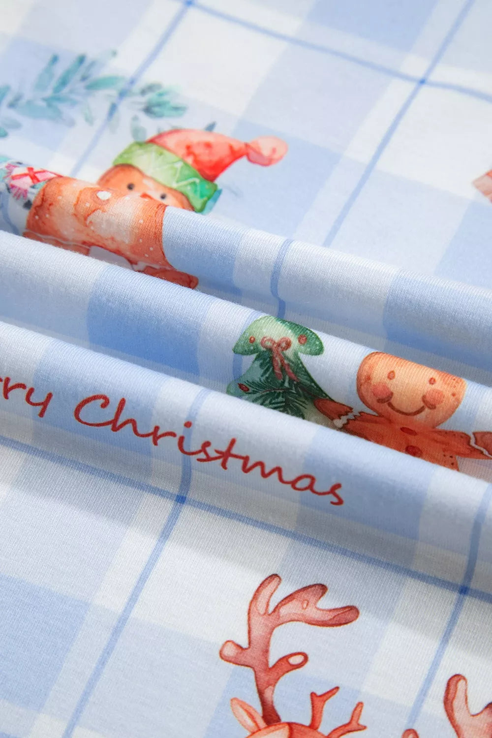 Light blue plaid Christmas pajama set with button-front shirt and pants - view 10