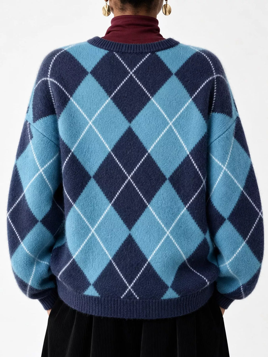Argyle fuzzy knit sweater, women's relaxed fit - view 28