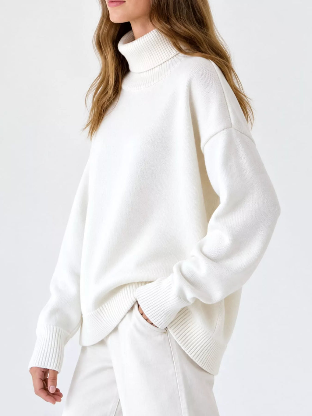 Oversized turtleneck sweater with dropped shoulders - view 3