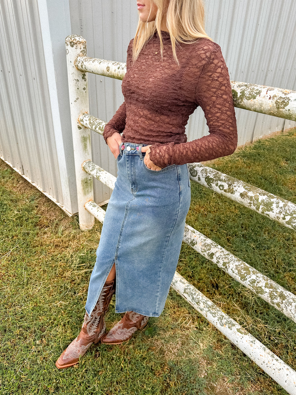 Mock Neck Sheer Lace Top