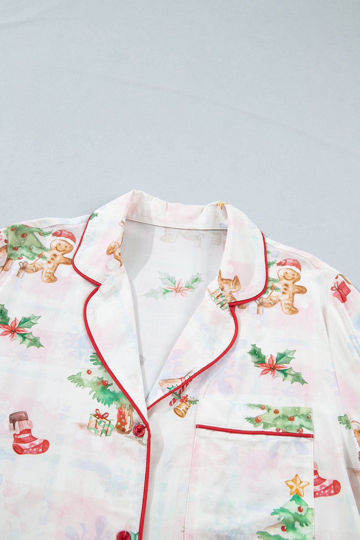 Christmas Plaid Gingerbread Pajama Set in pink, back view
