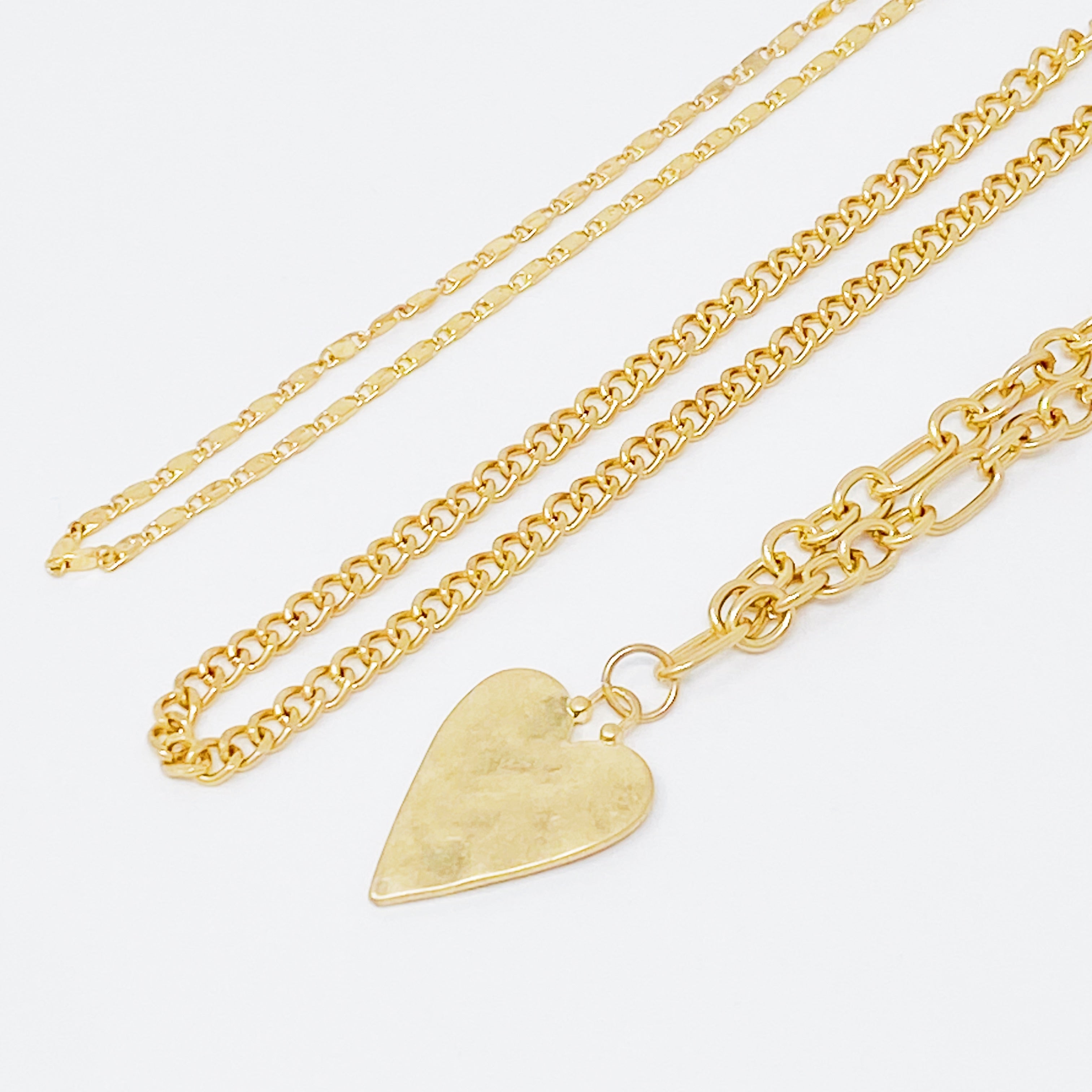Heart Charm Layered Chain Necklace Set of 3 - styled on model