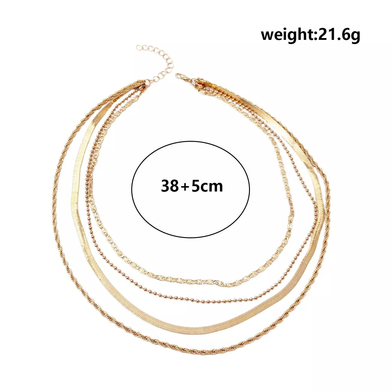 Layered 18K Gold-Plated Chain Necklace - size chart