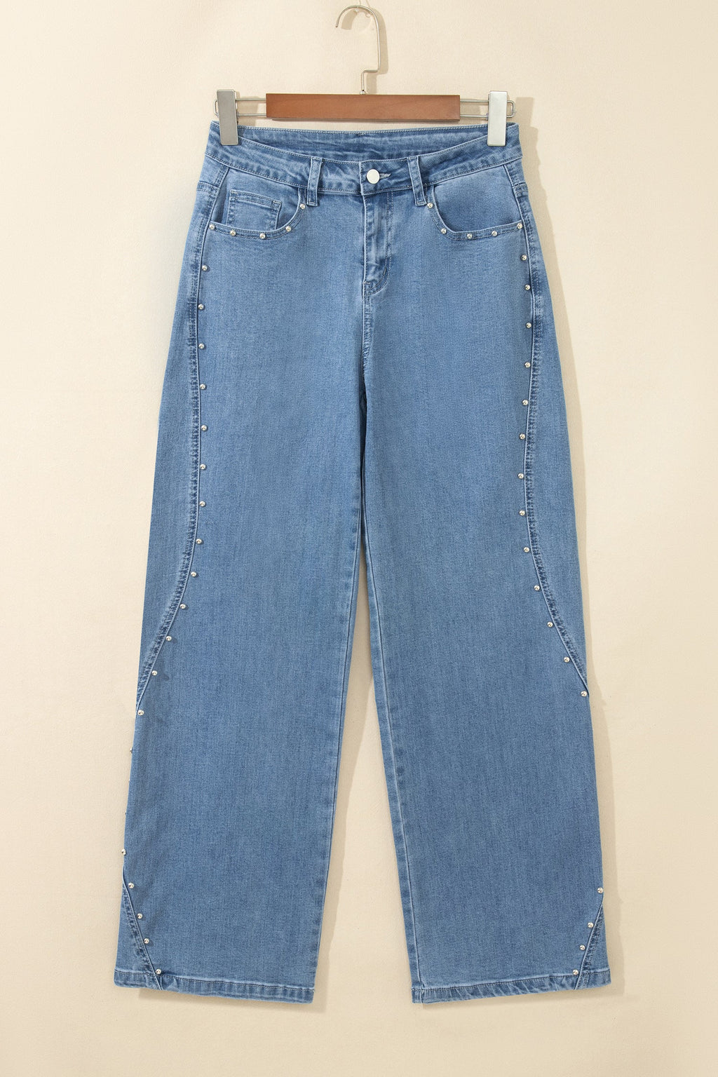 Studded Side Seam Ankle Jeans in dusk blue, detail