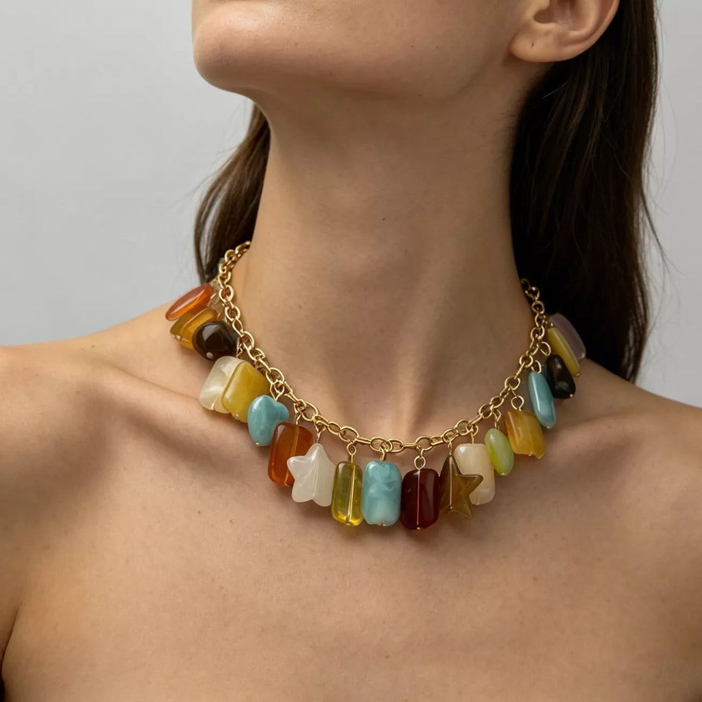 Bohemian Multi-Color Gemstone Charm Necklace - clasp detail