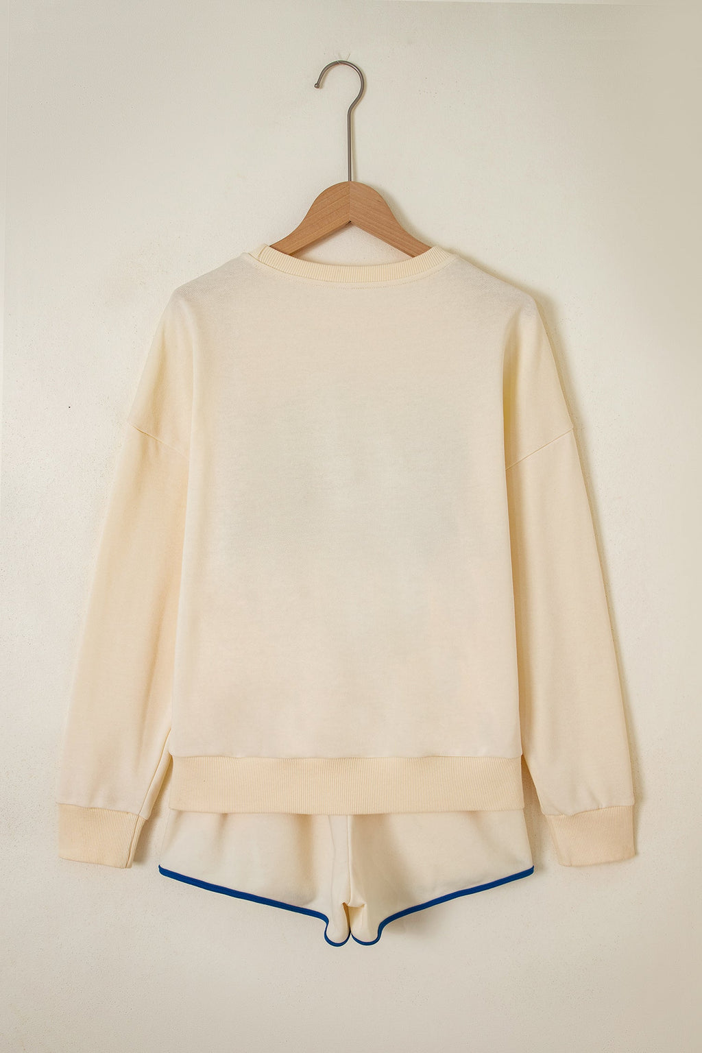 Game Day crew neck sweatshirt and shorts set in Beige, styled view