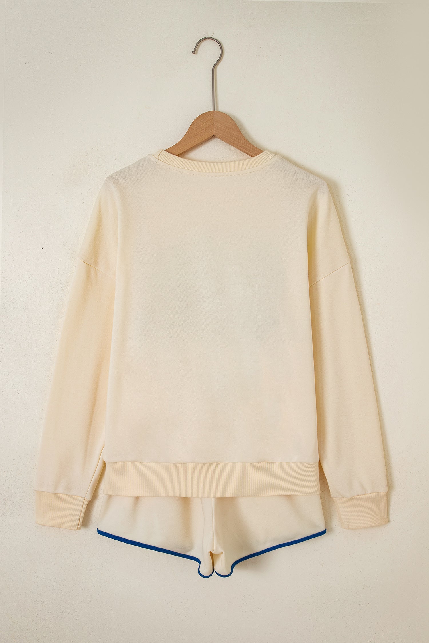 Game Day crew neck sweatshirt and shorts set in Beige, styled view