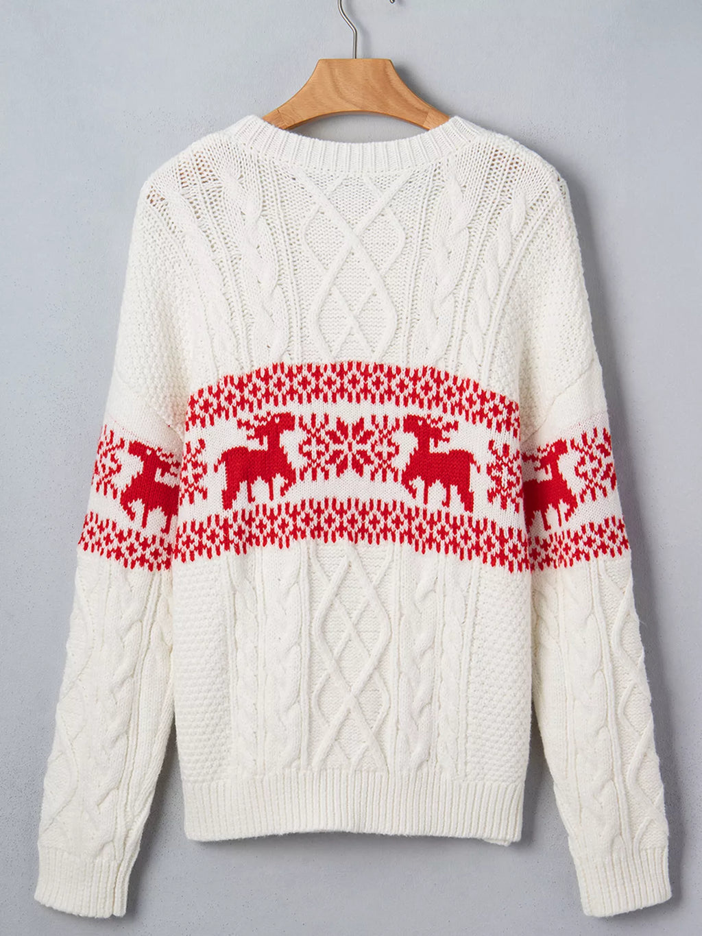 Cream reindeer cable knit Christmas sweater - view 6