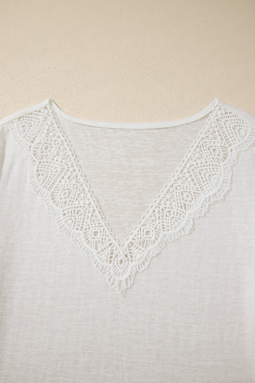 Solid Hollowed Lace Trim V-Neck T-Shirt - side view