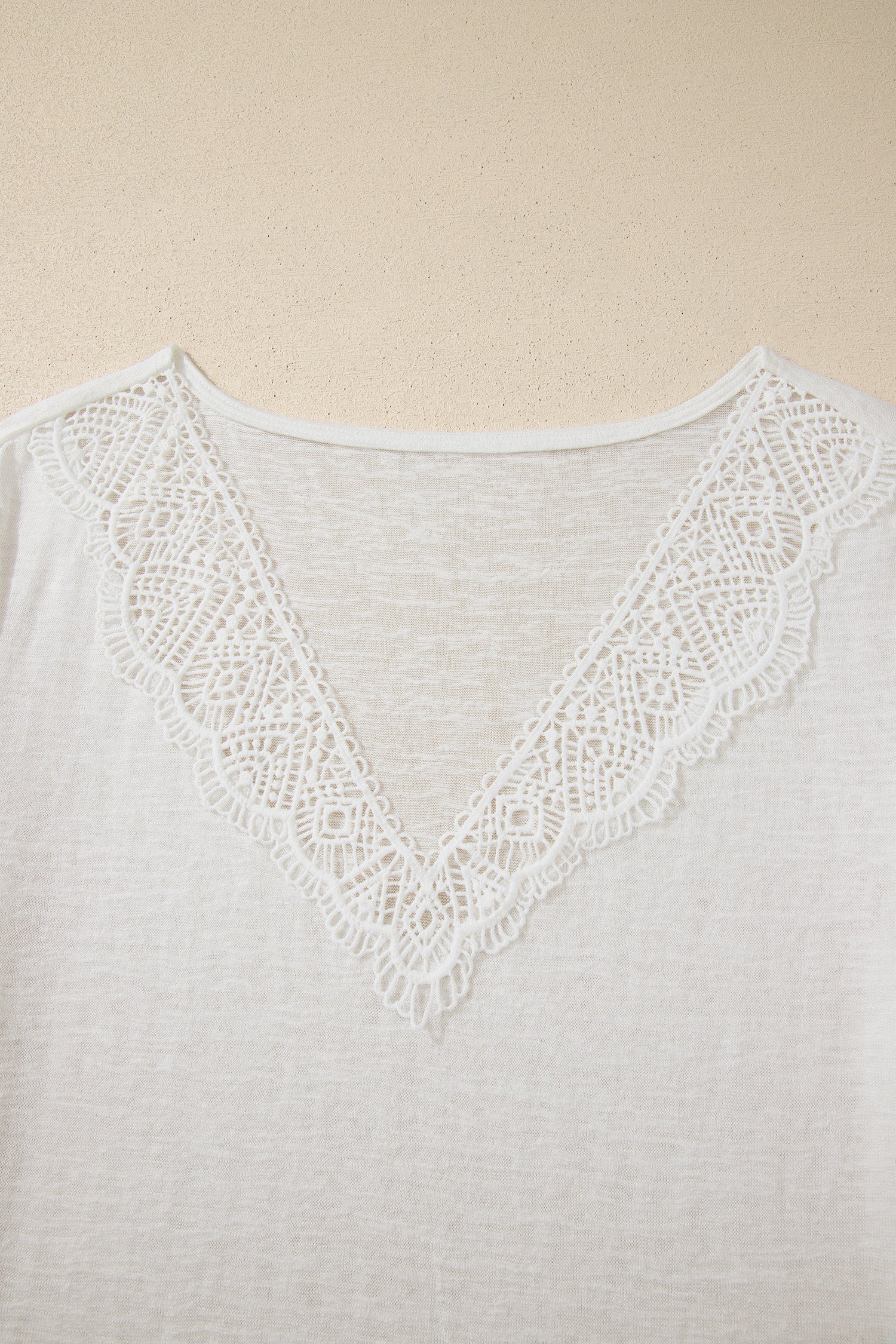 Solid Hollowed Lace Trim V-Neck T-Shirt - side view