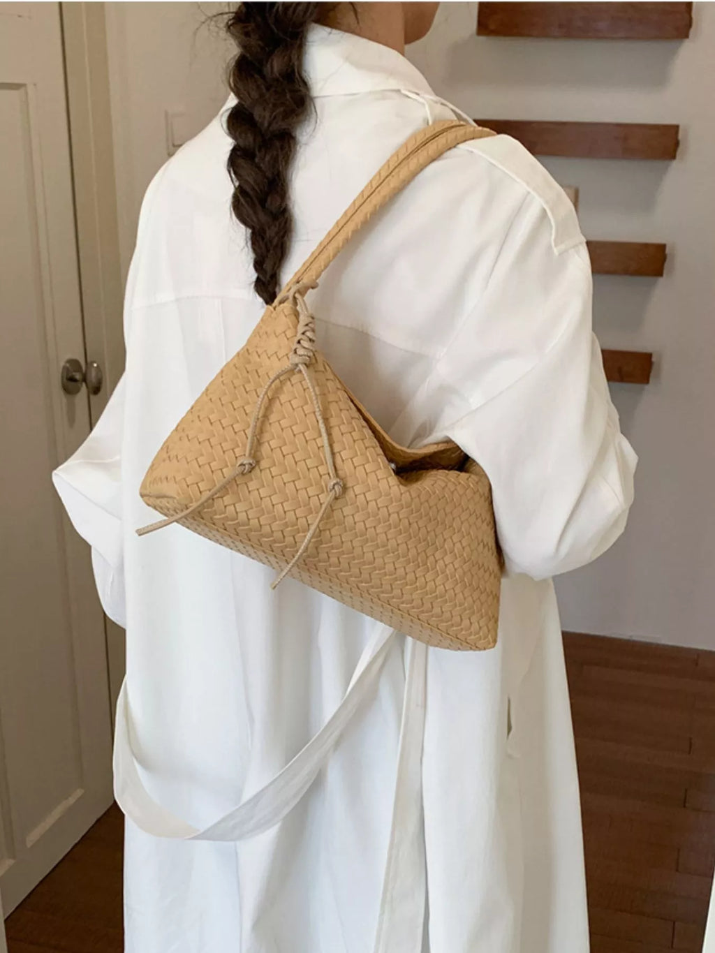 Woven Leather Shoulder Bag - woven PU leather shoulder bag, view 6