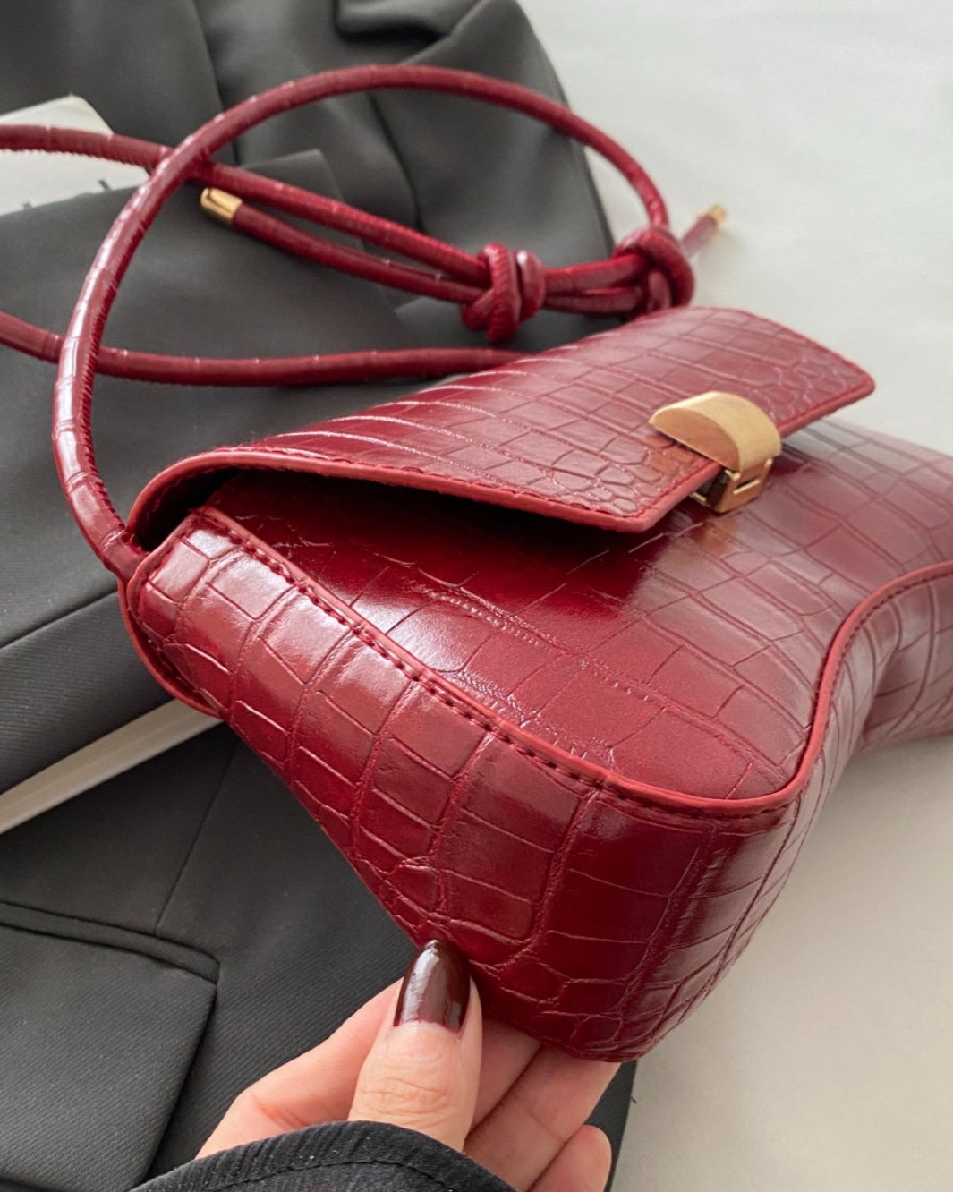 Leather Texture Crossbody Bag