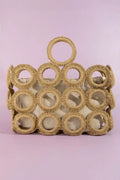 Fame Straw Round Pattern Mesh Hand Bag - circular straw mesh bag front view