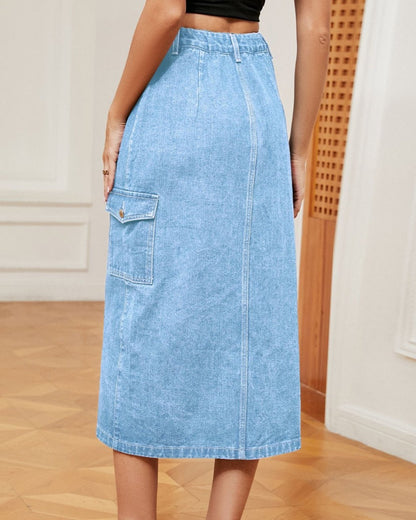 Button Down Midi Denim Skirt