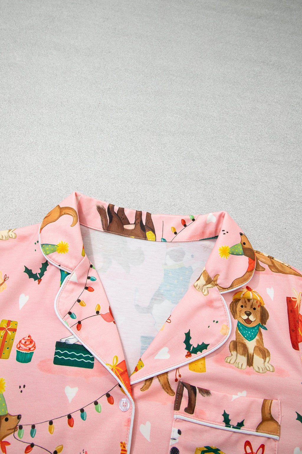 Christmas Dog Print Pajama Set in pink, back view