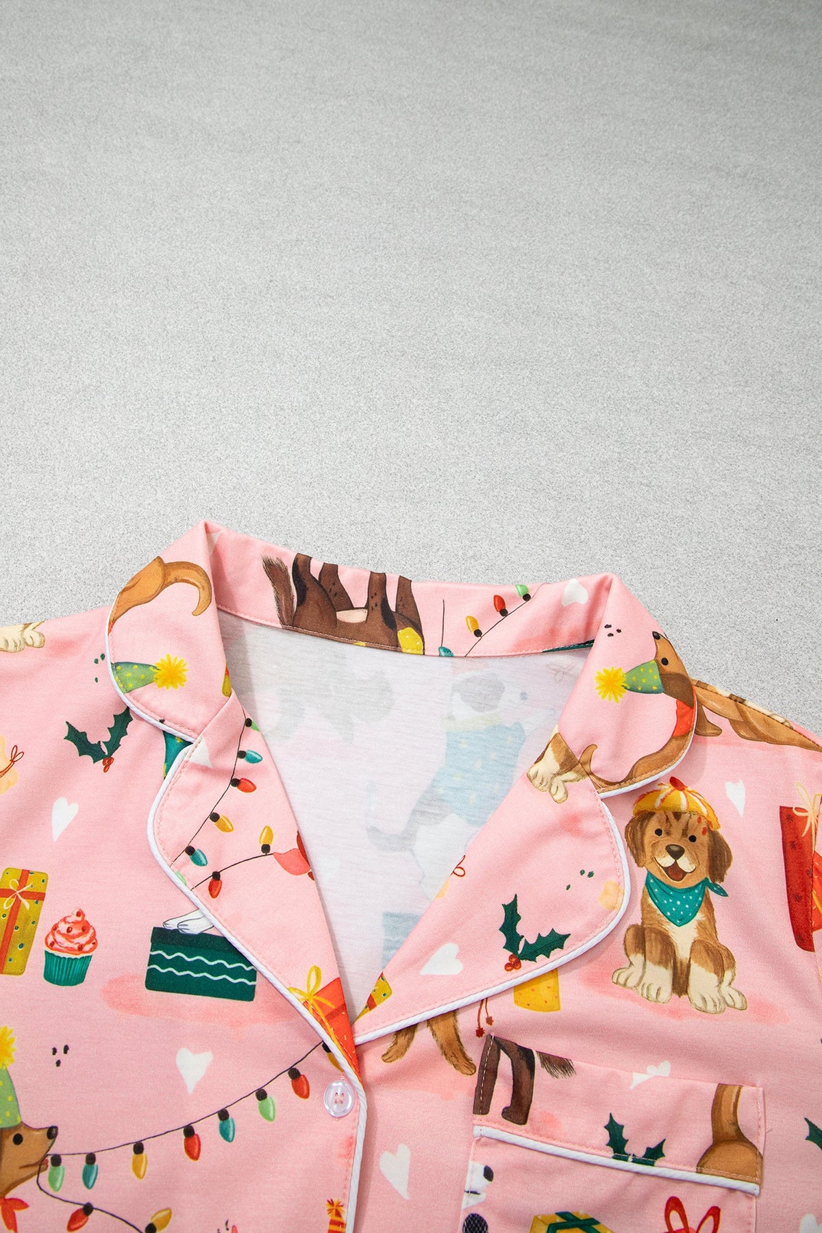 Christmas Dog Print Pajama Set in pink, back view