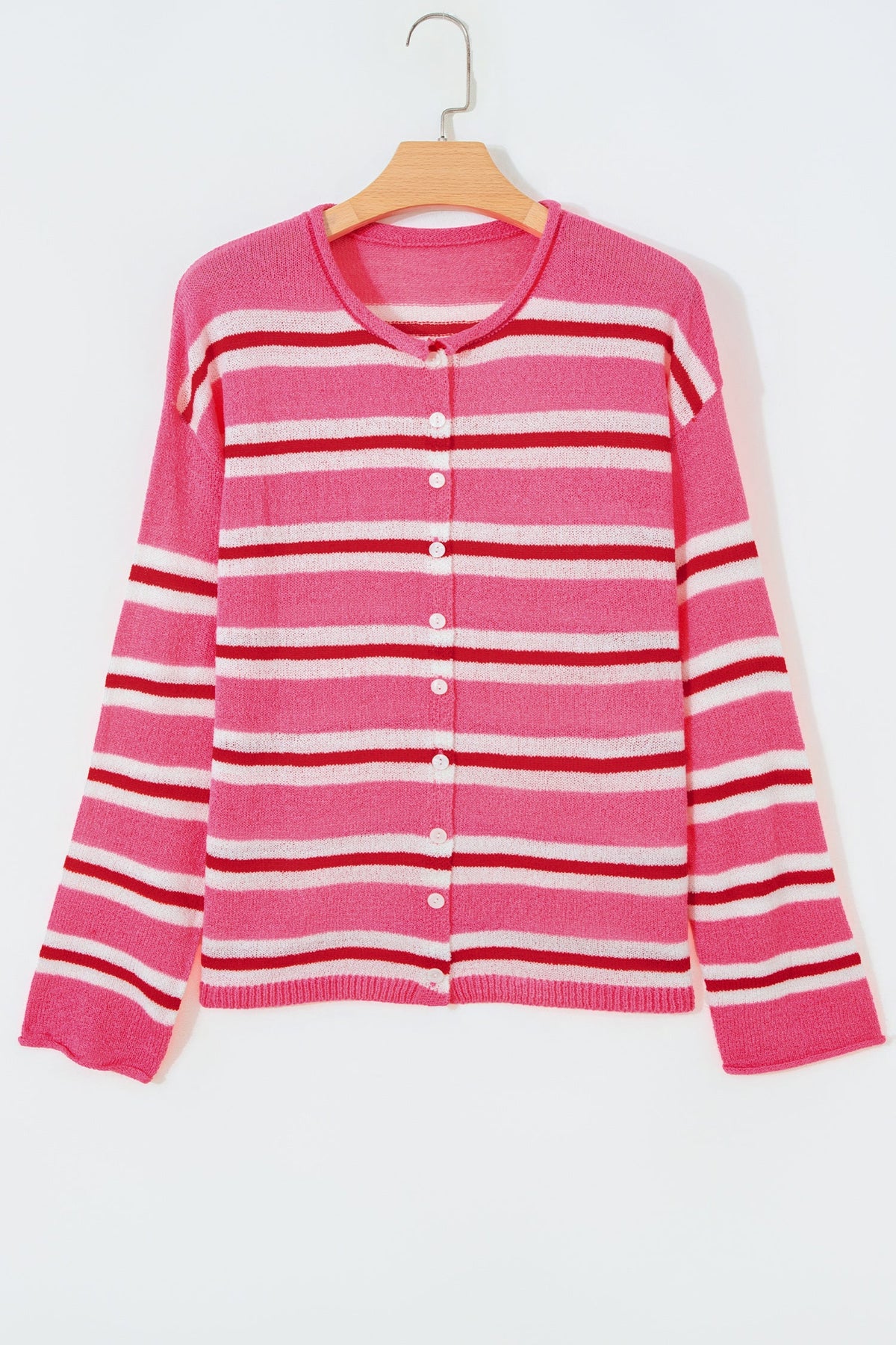 Stripe Drop Shoulder Buttoned Knit Cardigan in blue stripe, detail
