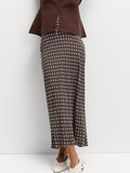 Polka Dot Midi Skirt in Brown - front view showing midi length