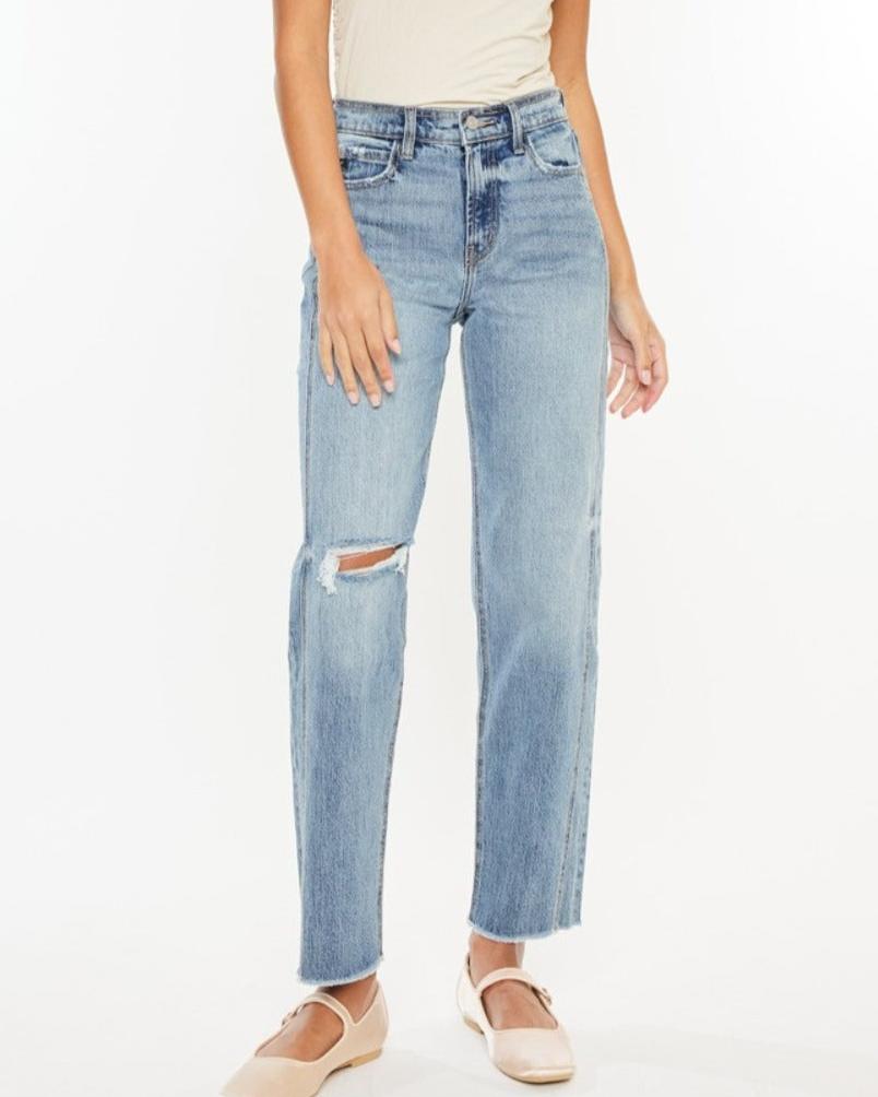 Ultra High Rise Distressed Straight Jeans