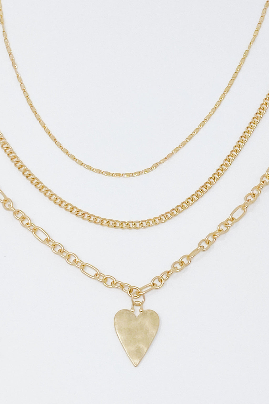 Heart Charm Layered Chain Necklace Set of 3 - all three necklaces layered