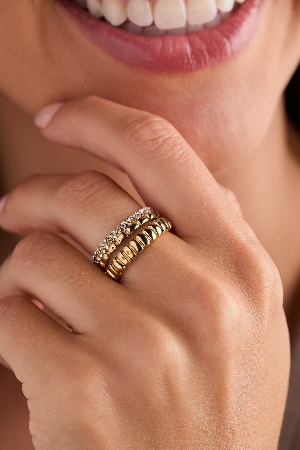 Ribbed Stacking Ring Set of 3 in Stainless Steel Silver